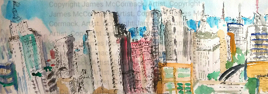 Sao Paulo City 
Watercolour

Sao Paulo City, Brazil, downtown drawn from the 43rd floor of the Mirante do Vale building , skyscrapers , Banespa, Martinelli,( Centre, red), City Hall, (Edifício Matarazzo),  right,  Viaduto de Cha, behind is Edificio Planalto.