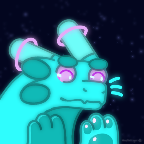 a drawing of an aqua colored dragon holding up their paws. the left one has a whole pawpad while the right one has paw-beans.